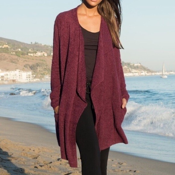 Barefoot Dreams Cardigan Sweater Cozy Chic Lite Plum Purple Open Front Waterfall - Picture 1 of 8